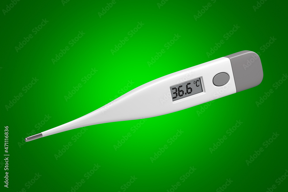 Digital thermometer showing the normal temperature of a healthy person. Isometric. 3d rendering. Digital thermometer showing the normal temperature of a healthy person. Isometric. 3d rendering.