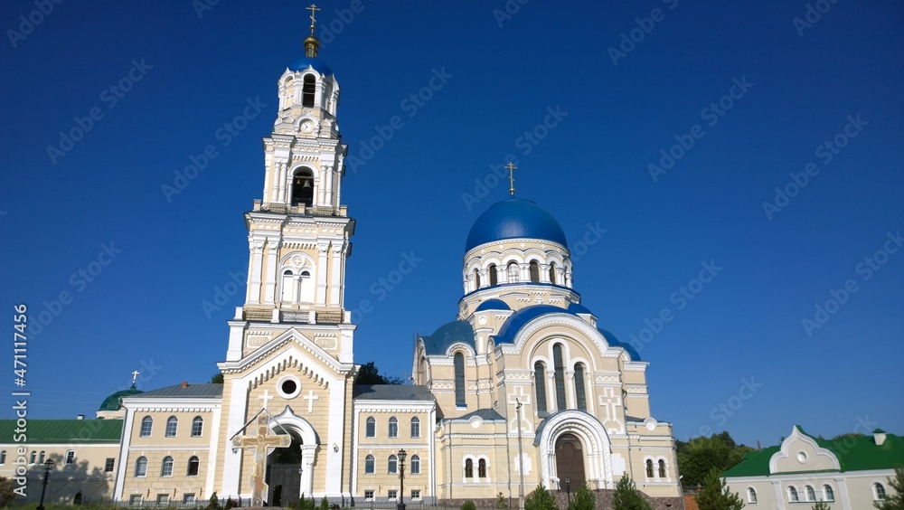 Ancient historical building of orthodox church cathedral in Russia, Ukraine, Belorus, Slavic people faith and beleifs in Christianity Kaluga Ugra