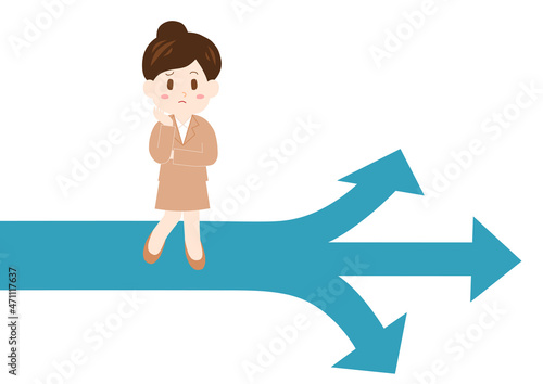 岐路に立つビジネスウーマンのイラスト