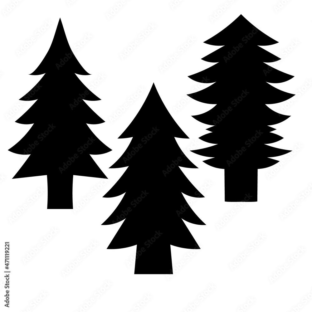 Obraz premium Christmas trees flat silhouette black on white