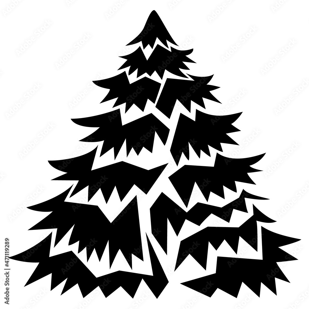 Obraz premium Christmas tree abstract flat silhouette black on white