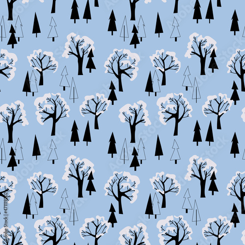 Seamless winter vector pattern christmas trees