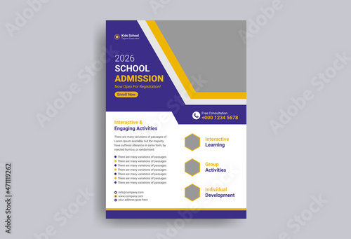 School admission kids education flyer template. Kids back to school education admission flyer poster layout template