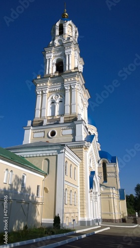 Ancient historical building of orthodox church cathedral in Russia, Ukraine, Belorus, Slavic people faith and beleifs in Christianity Kaluga Ugra