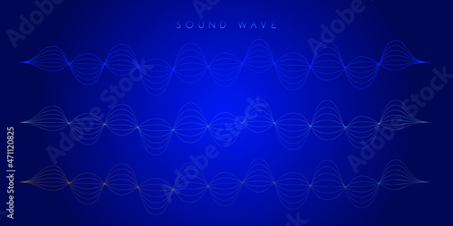 Abstract sound waves of many lines isolated on dark blue backround. Creative vector line art.  