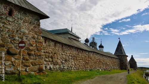 Ancient historical building of orthodox church cathedral in Russia, Ukraine, Belorus, Slavic people faith and beleifs in Christianity Solovki gulag Solovetskie Islands photo