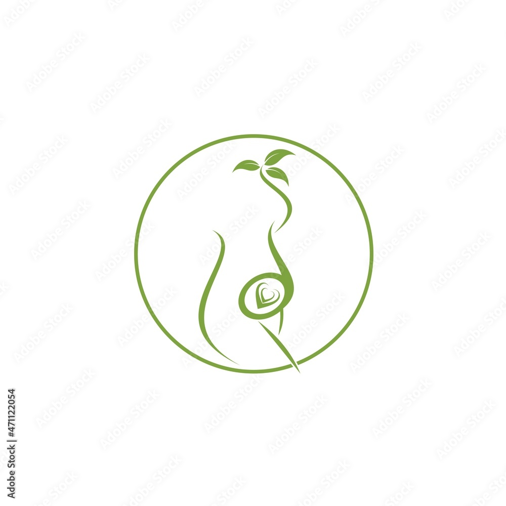 Stylish logo with pregnant woman green color leaves. Pregnancy symbol, vector template. EPS 10 Stylish logo with pregnant woman green color leaves. Pregnancy symbol, vector template. EPS 10