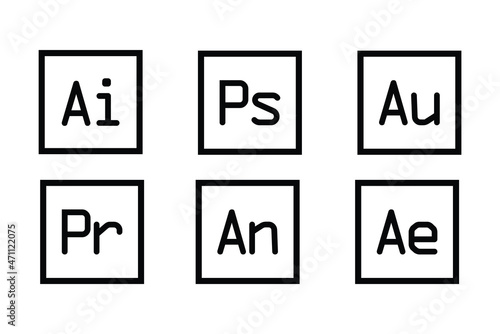 set of  adobe collection icon symbol photo