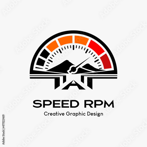 rpm speed vector logo, modern abstract vector logo template. icon rpm, speedometer, mountain and road icon