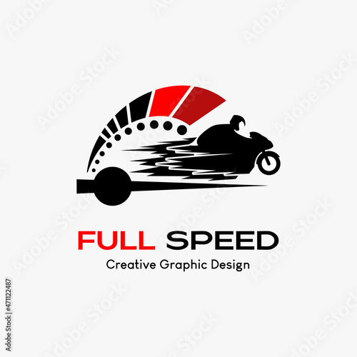 rpm speed vector logo, modern abstract vector logo template. icon rpm, speedometer icon, needle and person riding a motorcycle