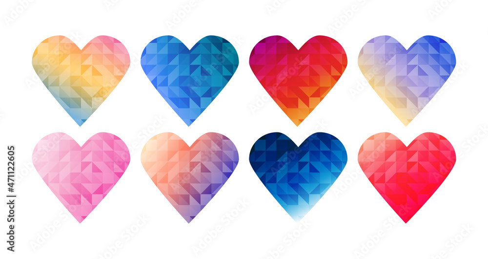 Fototapeta premium hearts collection low poly mosaic triangle style valentine's day elements.