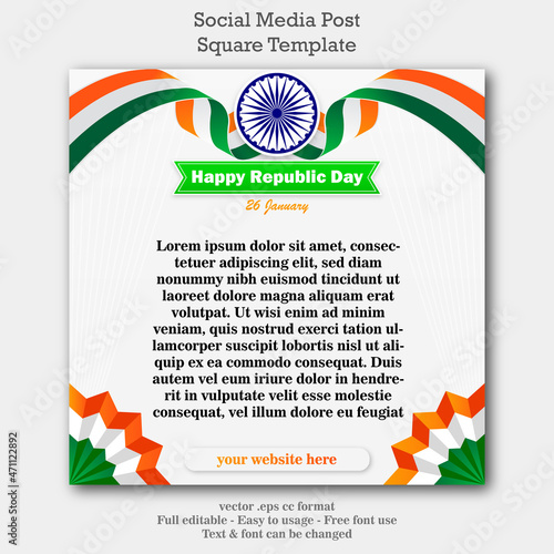 happy republic day square social media template instagram post vector illustration