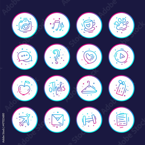 Business doodle icon set, gradient higlight, highlights collection photo