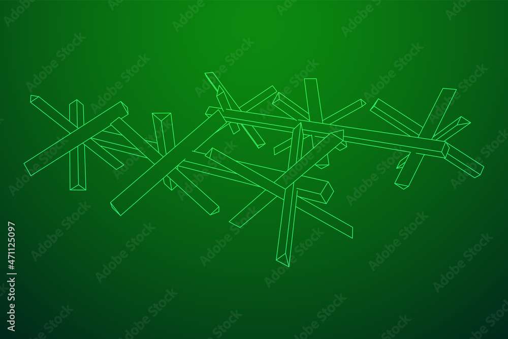 Hedgehog antitank defence. Wireframe low poly mesh vector illustration. Hedgehog antitank defence. Wireframe low poly mesh vector illustration.
