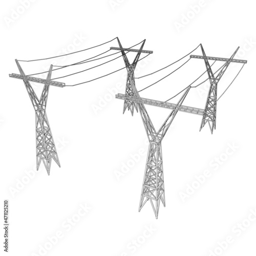 Power transmission tower high voltage pylon. Wireframe low poly mesh vector illustration