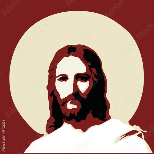 Jesus Christ face. Christian and Catholic religion. Vector illustration