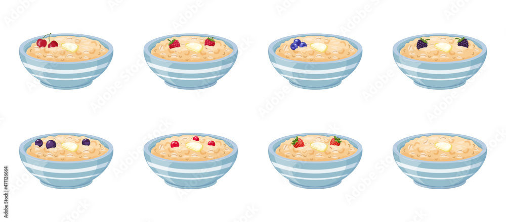 Oatmeal in cup with different berries. Breakfast cereal. Oatmeal in cup with different berries. Breakfast cereal.