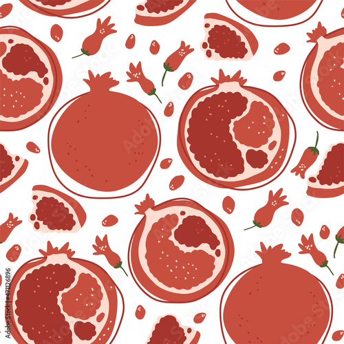 Foto Summer pomegranate fruit cartoon doodle seamless pattern