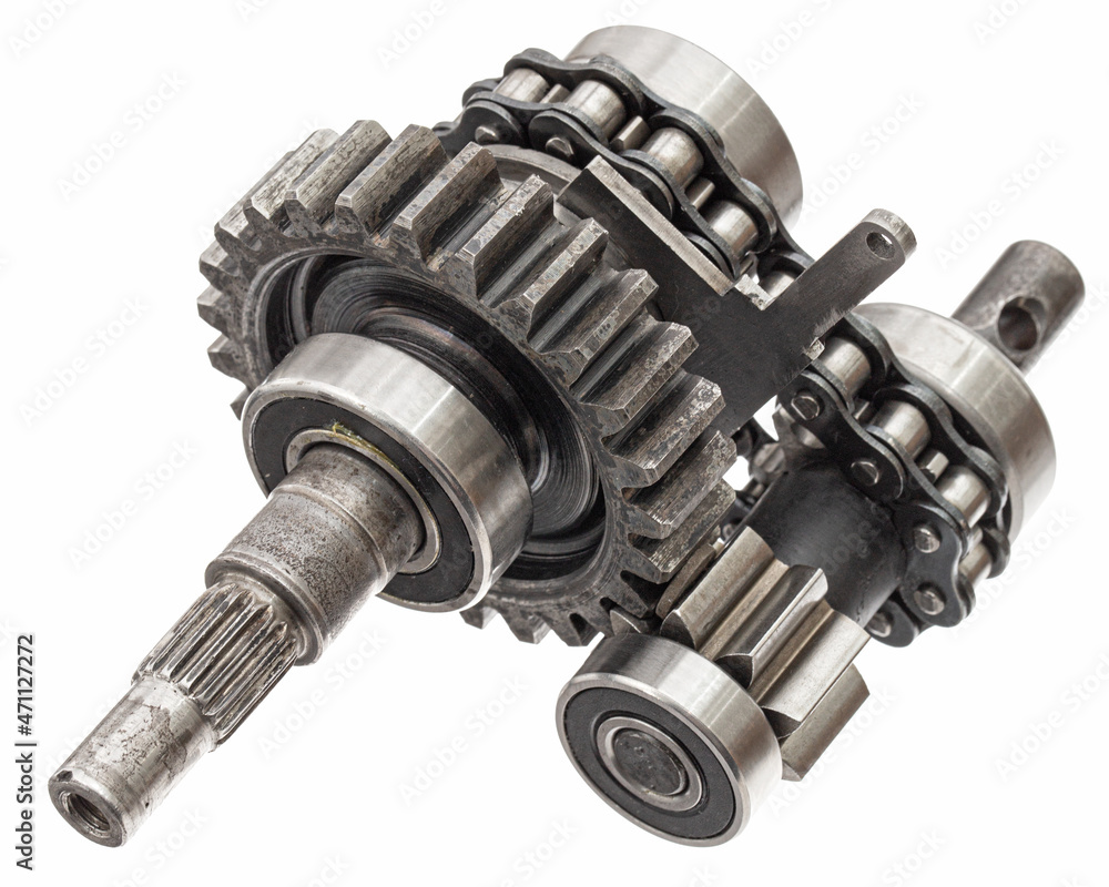 Gear reducer with chain drive, isolated on white background Gear reducer with chain drive, isolated on white background
