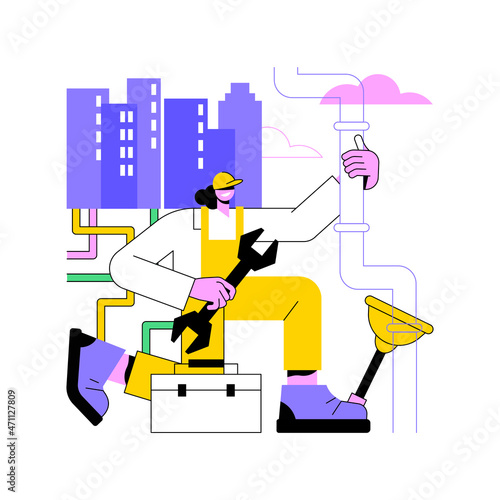 Sewerage system abstract concept vector illustration. Domestic sewerage system, wastewater collection and disposal, sewer network technologies, repair service, water treatment abstract metaphor.