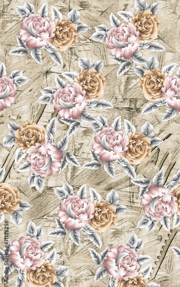 Naklejka premium textile flower seamless design with leaf and texture ground