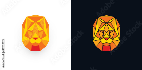 Lion head low poly mask, abstract polygonal logo template. Panther orange geometric face, vector logo concept. Animal emblem