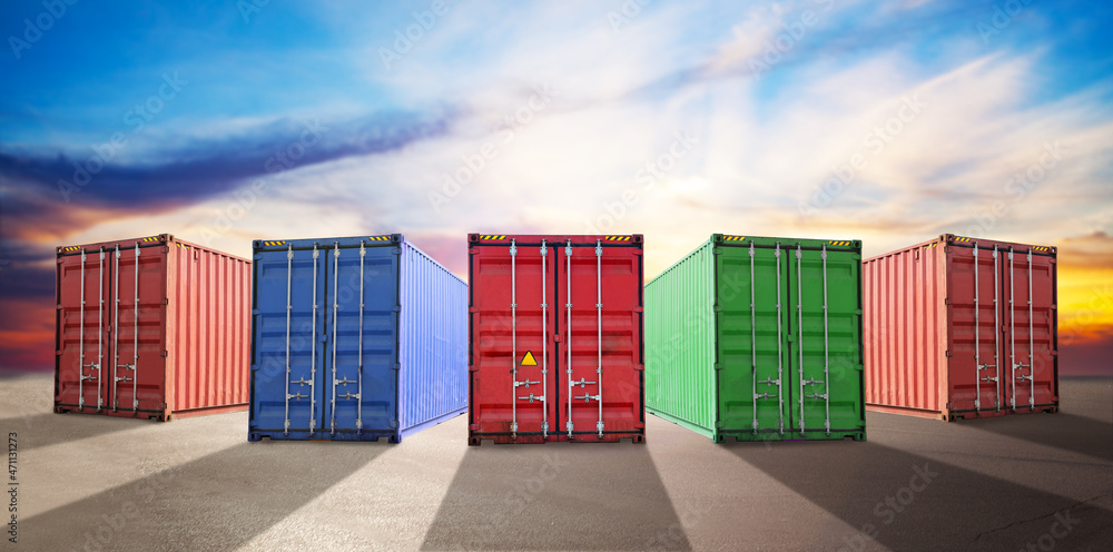 Fototapeta premium Composition of containers on the ground in a port