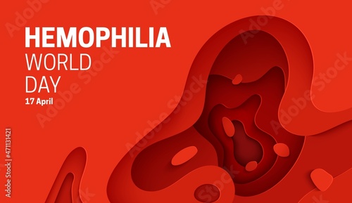 World Blood Donor Day poster in paper cut style. 3d red background with liquid waves. Vector card illustrations for leukemia or hemophilia concept. Medical health care flyer with inside view artery