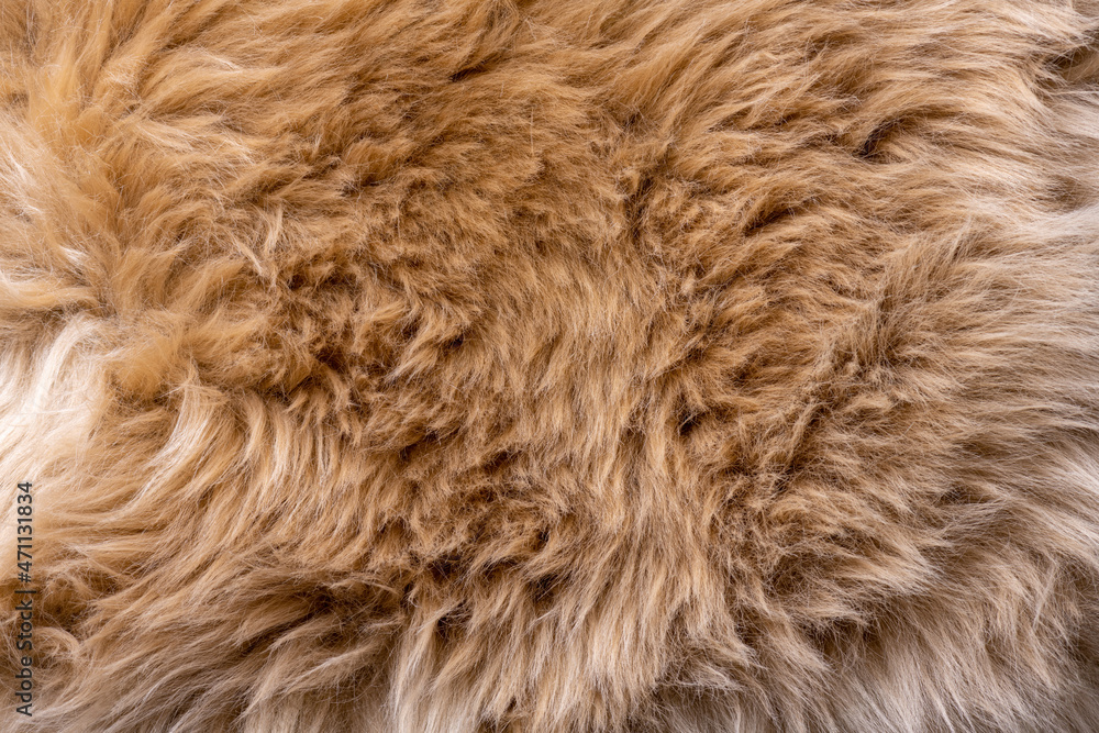 Trendy brown artificial fur texture. Fur pattern top view. Brown
