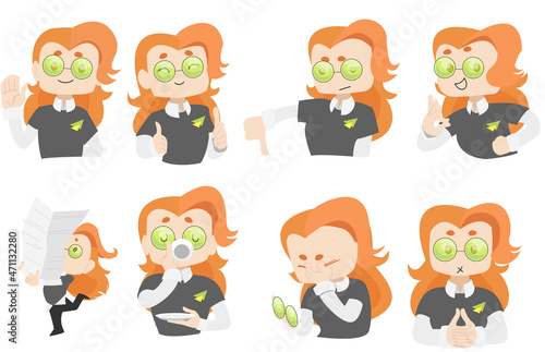 Fototapeta Naklejka Na Ścianę i Meble -  red Alice woman office worker character cartoon gestures emotions