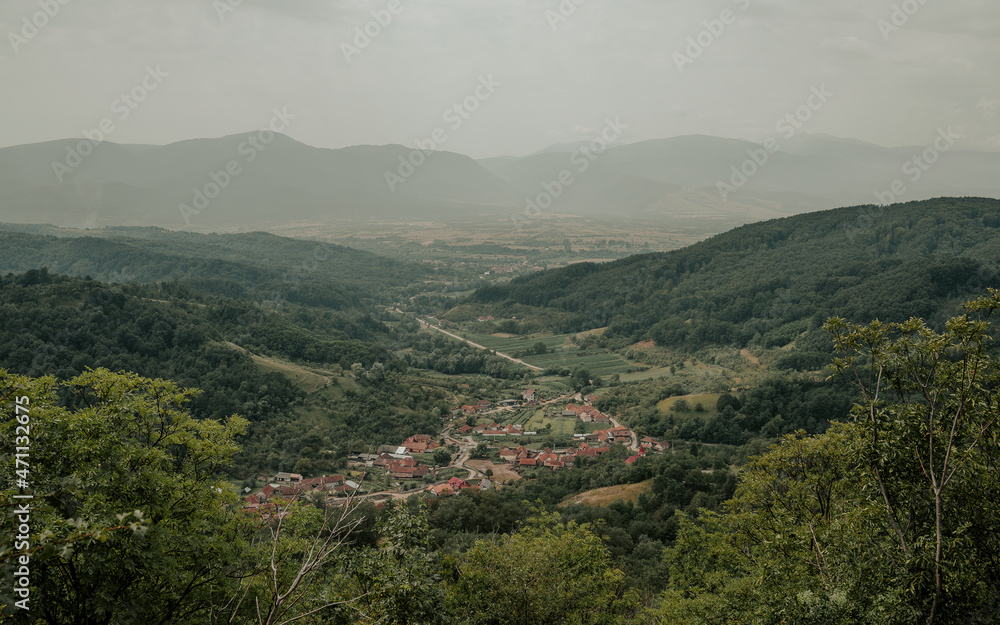July 19, 2021. Landscape with the village of Pui from Fundatura Ponorului.