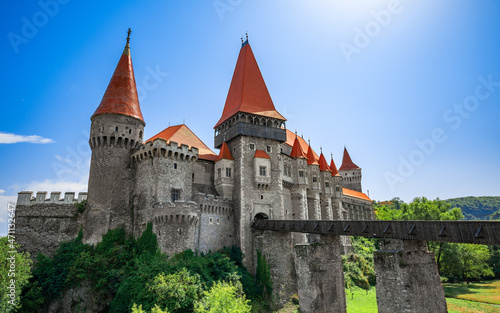 HUNEDOARA, ROMANIA - MAY 27, 2020: Inside the chapel of Corvin Castle in Hunedoara, Romania. One of the famous Romanian landmarks located in Transylvania, also related to Dracula names and vampires.