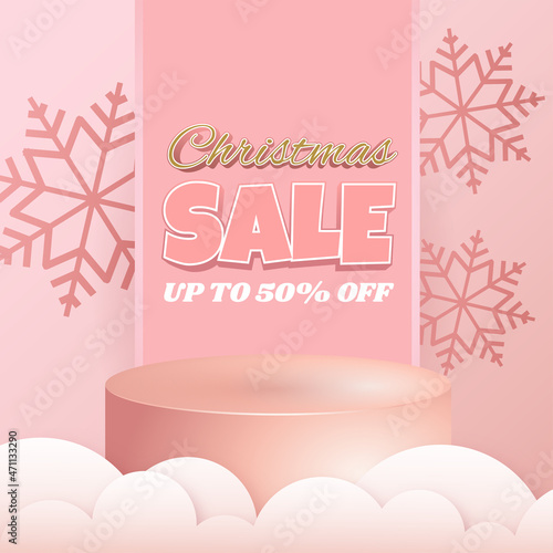 Christmas sale merry Christmas pink 3d elements podium