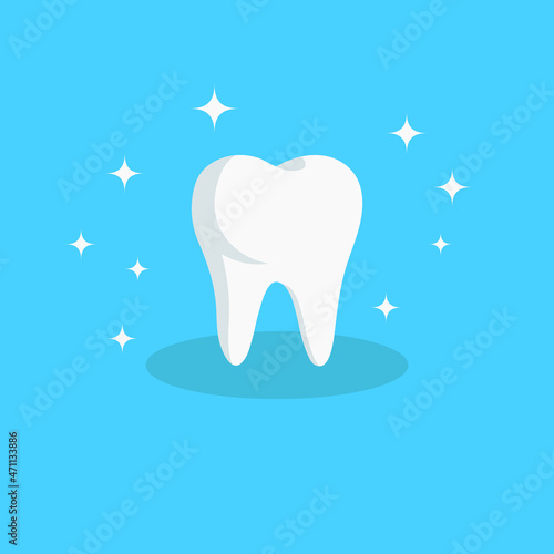 flat style illustration of healthy white tooth on blue background. dentistry concept. Tooth icon