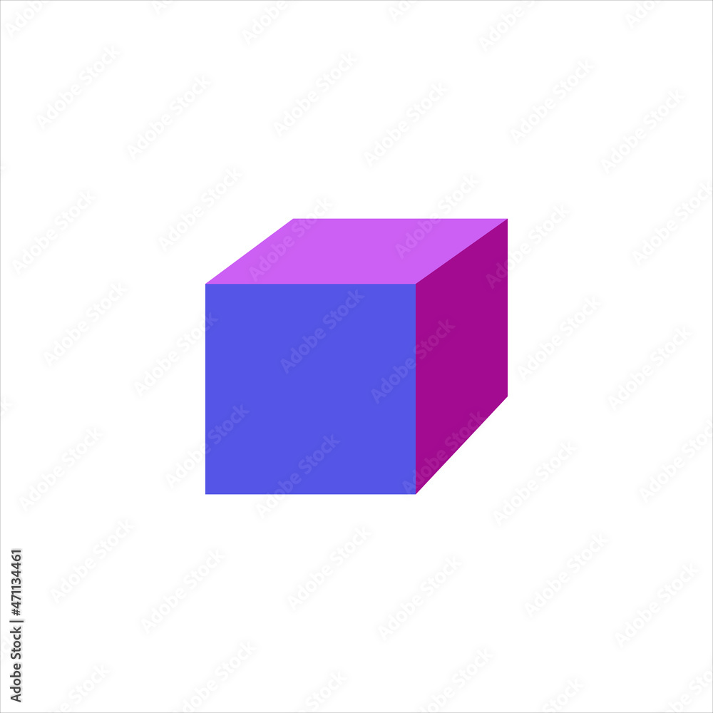colorful cube, simple square 3D shape isolated on white background, blue, pink. colorful cube, simple square 3D shape isolated on white background, blue, pink.