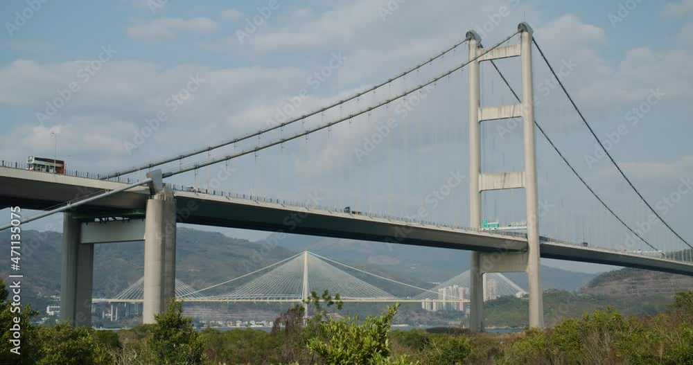Tsing Ma Bridge in Hong Kong city