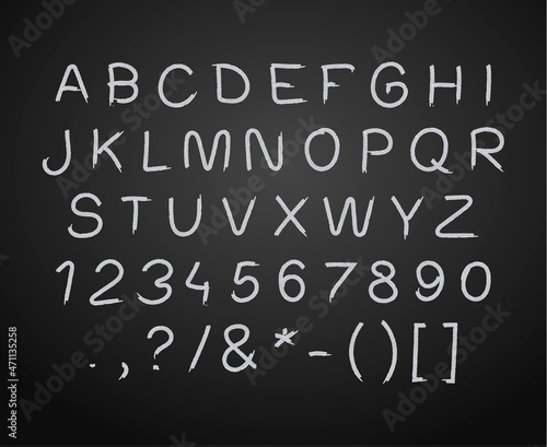 set of hand witten chalk drawn letters, Chalk Font template.