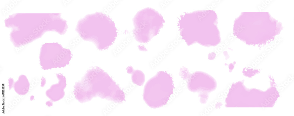 Set of pink watercolor stains. White background. Vector illustration.