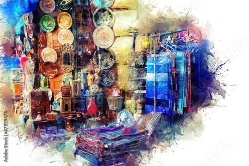 East market, bazaar, with souvenir shops. View of the wind