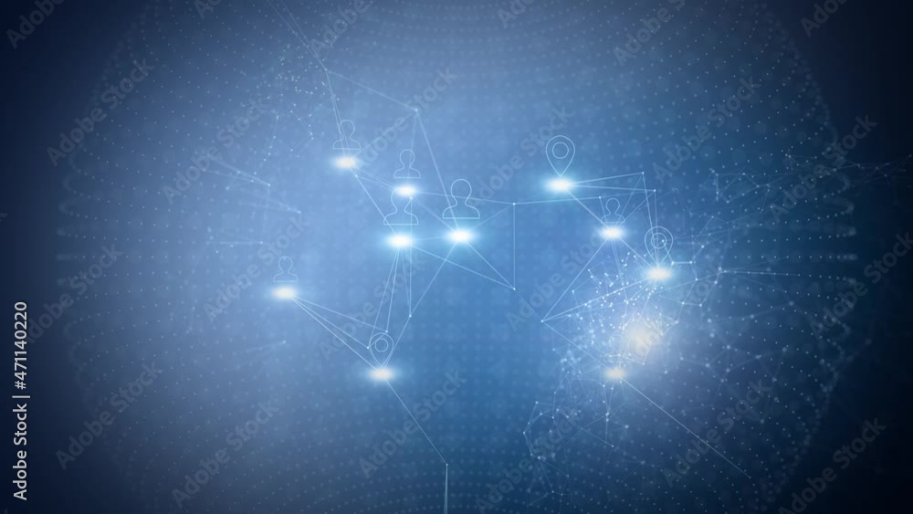 Digital technology detailed sphere with fast moving virtual people icon symbols on dark cyberspace seamless loop background animation. Digital technology detailed sphere with fast moving virtual people icon symbols on dark cyberspace seamless loop background animation.
