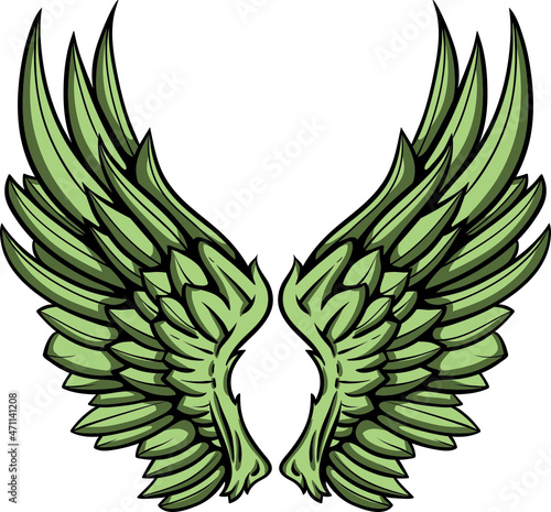 Detailed hand drawn pair of wings vector illustration.