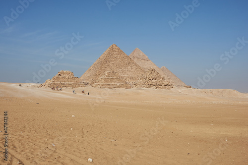 The Giza pyramid complex or Giza Necropolis in Egypt including the Great  Cheops  Pyramid  the Pyramid of Khafre  and the Pyramid of Menkaure  and pyramids of Queens