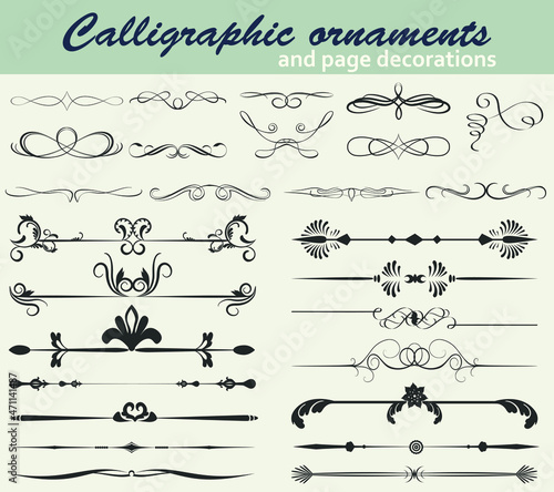 Set of vector styled calligraphic decoration and page dividers.