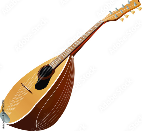 Traditional musical instrument with strings. Mandolin isolated vector illustration.
