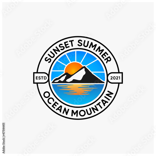 sunset summer badge, stamp logo design