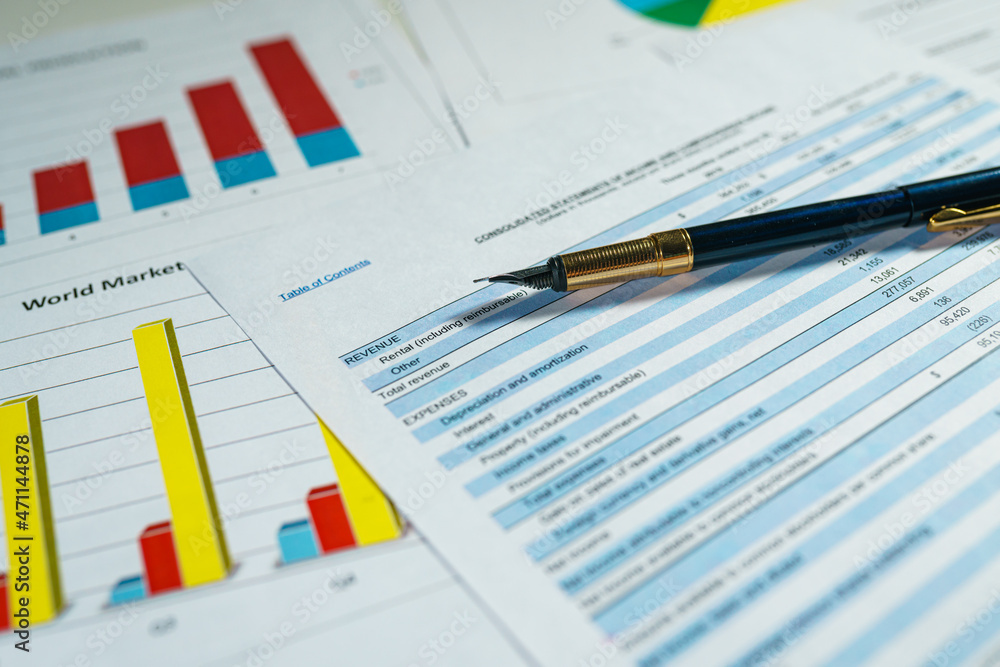 Report summarizes the results of business operations on desk of investor. Financial business statement report Report summarizes the results of business operations on desk of investor. Financial business statement report
