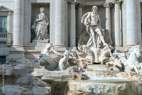 Rome, Italy - October 7, 2019 - view of a fragment of the sculptural group of the Trevi Fountain.
