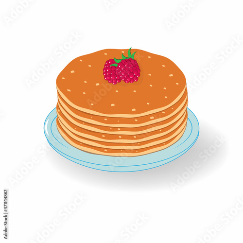 Obraz na płótnie Pancakes Raspberry Isolated White Background Vector w salonie