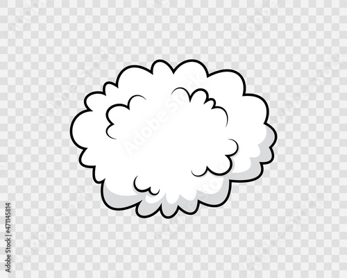 Comic cloud. Pop art speech bubble. Speed effect balloon. Explosion bomb frame. Funny message shape. Cartoon motion element. Sky air object. Vector illustration.