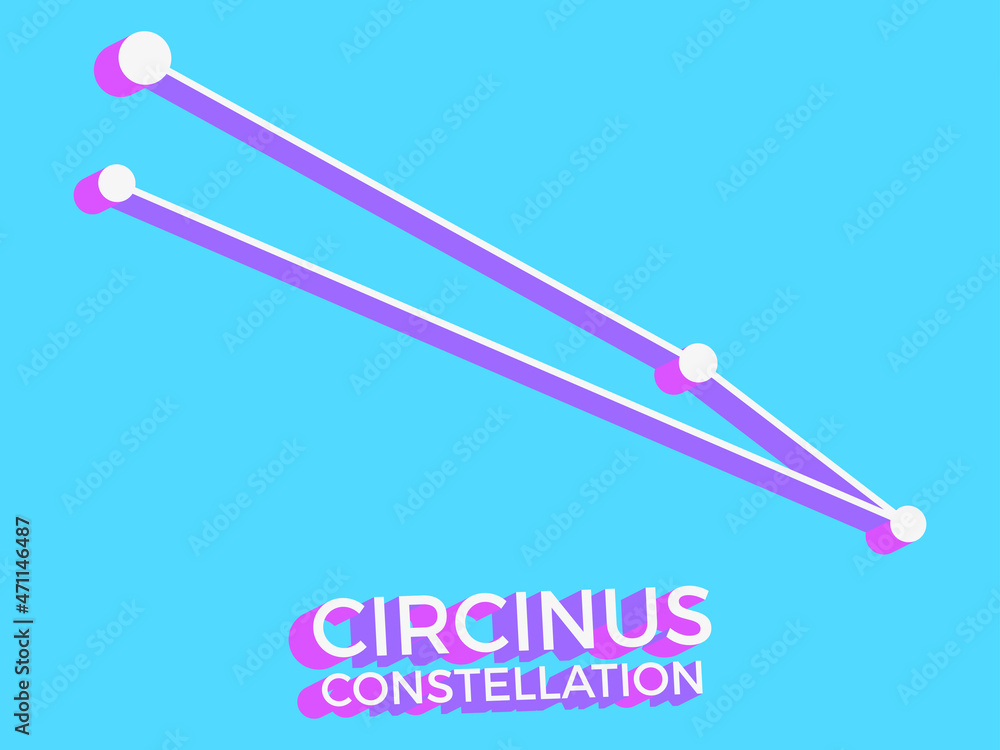 Circinus constellation 3d symbol. Constellation icon in isometric style on blue background. Cluster of stars and galaxies. Vector illustration Circinus constellation 3d symbol. Constellation icon in isometric style on blue background. Cluster of stars and galaxies. Vector illustration